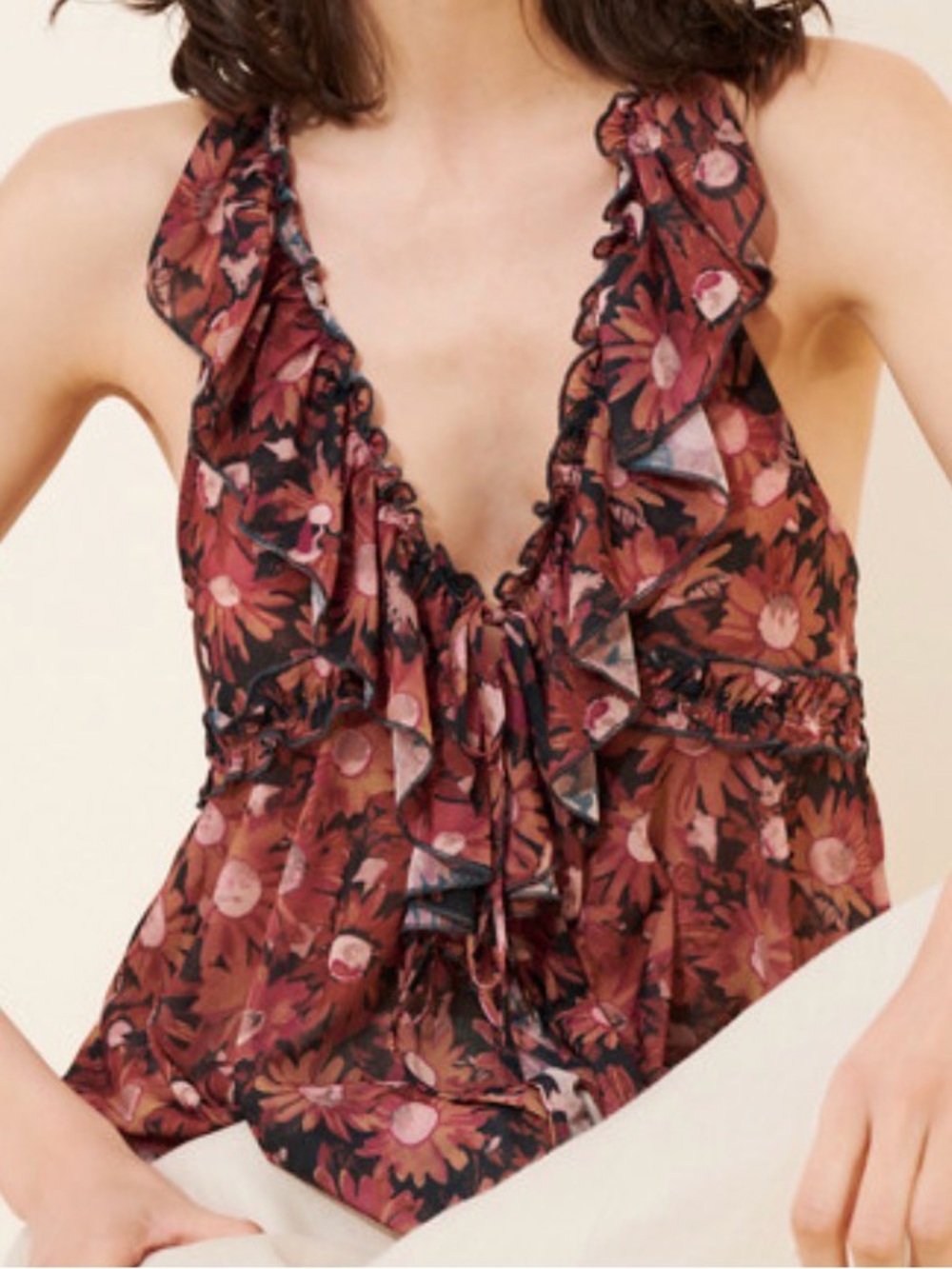 Free people Floral Ruffled racerback Sleeveless Top  Sz XS new